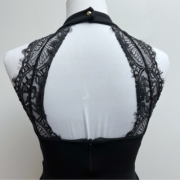 Lulu’s Halter Open Back Lace Trim Little Black Skater Dress Small - Picture 6 of 8